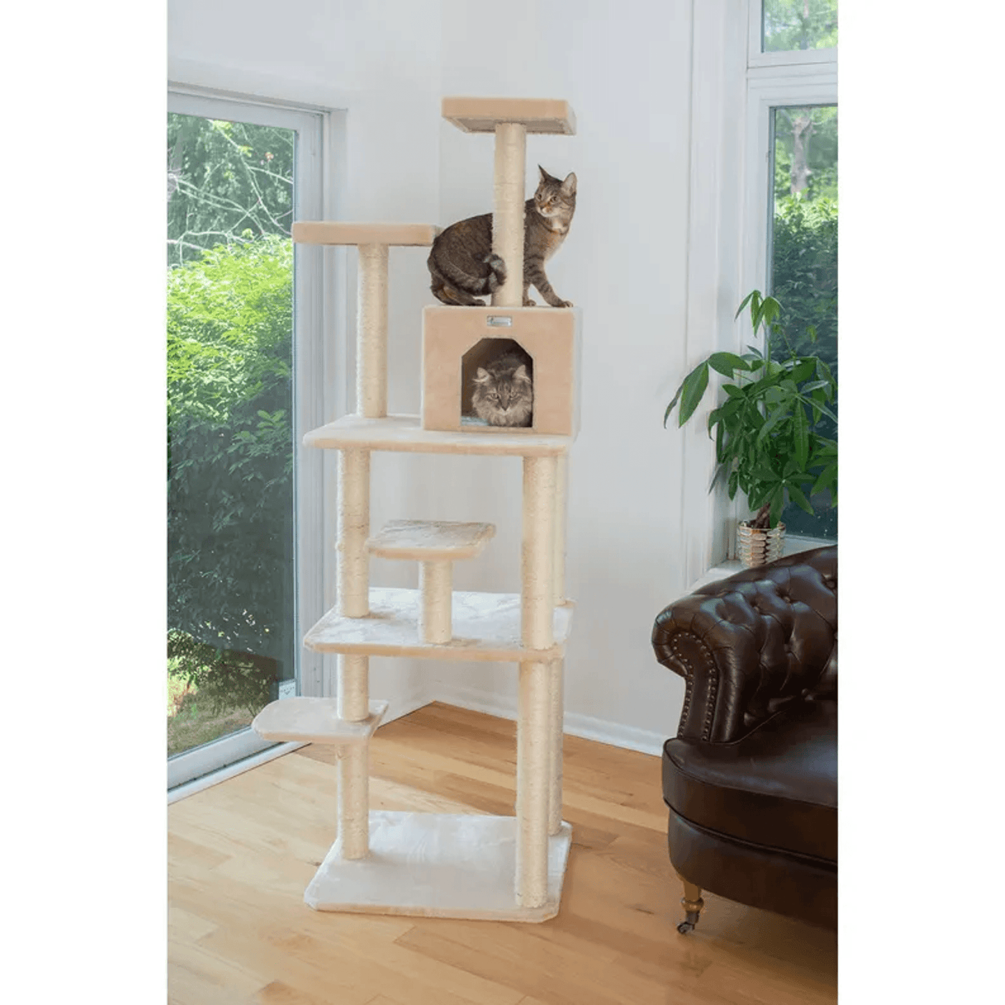 GleePet 74-Inch Beige Multi-Level Cat Tree with Perches and Condo